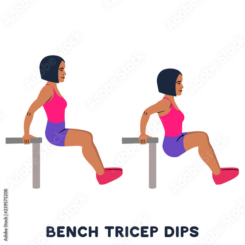 Chair. Bench triceps dips. Sport exersice. Silhouettes of woman doing exercise. Workout, training.