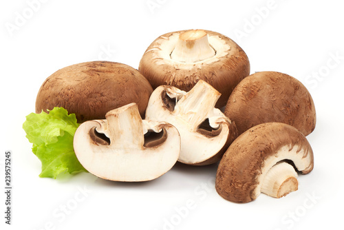 Champignons with Sliced champignons, close-up, isolated on white background
