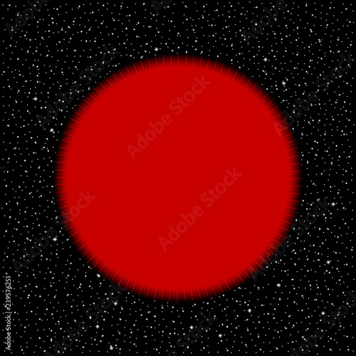 Red star on cosmic background.