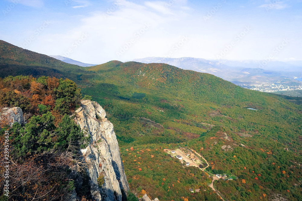 View of Crimean Mountains and Black Sea coast near Gurzuf, Russia