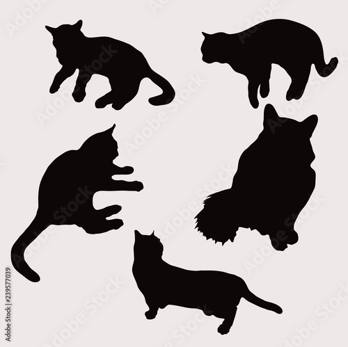 Silhouettes of cats in different poses vector illustration number two