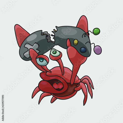 Angry and dissatisfied crab gamer vector illustration.