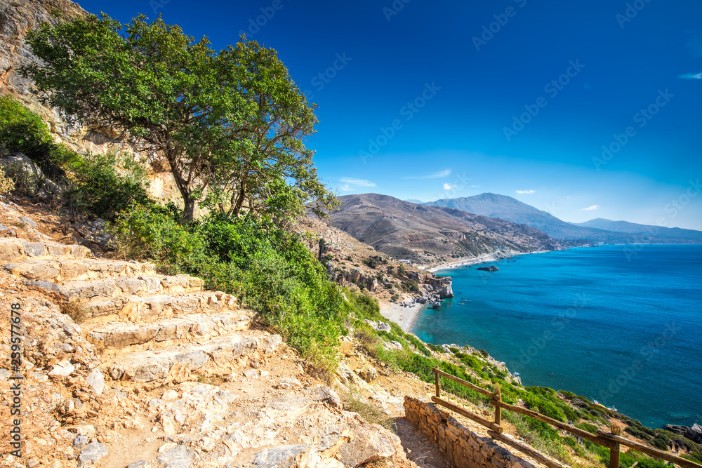 Fototapeta premium Preveli beach on Crete island with azure clear water, Greece, Europe