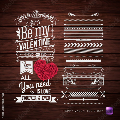 Valentines day card and additional set of design elements.
