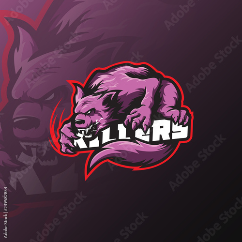 wolf vector mascot logo design with modern illustration concept style for badge, emblem and tshirt printing. angry wolf illustration with a style of pouncing and scratching.