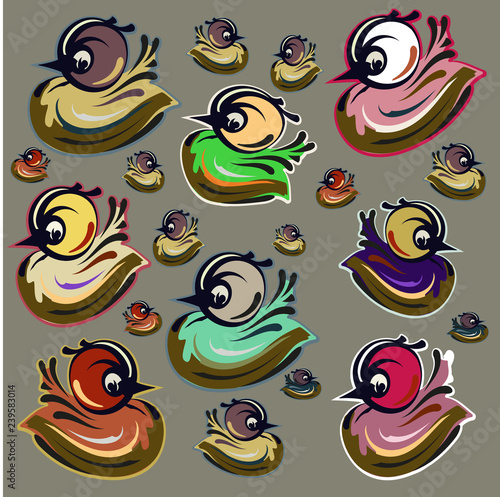 vector drawing bird child colored chick in a set