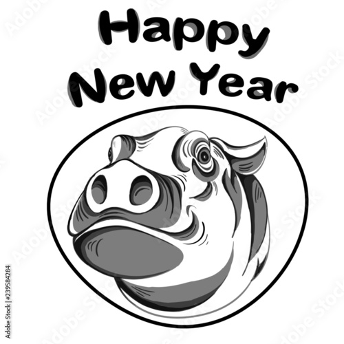 The Vector logo pig for T-shirt design or outwear. Happy New Year,new year, pig new year.  Hunting style pig background. photo