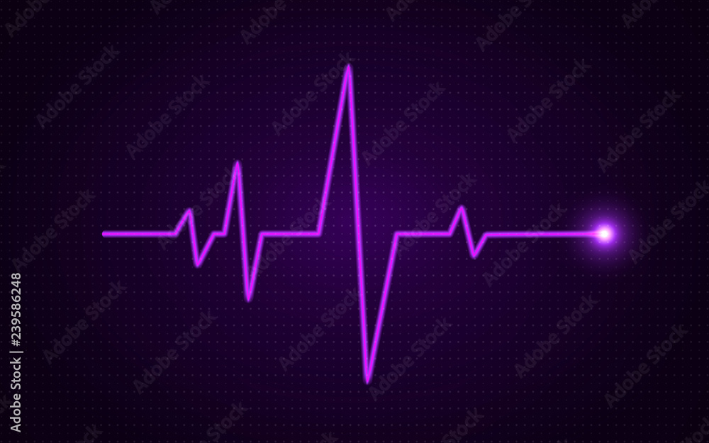Heart pulse concept. Glowing medical line. Healthcare background. Pulse diagram with bright gradient. Heartbeat art template. Health visualization on dark backdrop. Trendy vector illustration