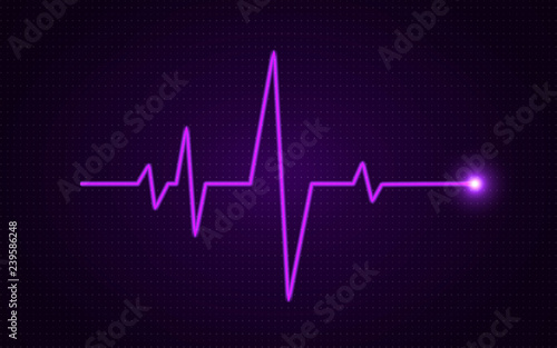 Heart pulse concept. Glowing medical line. Healthcare background. Pulse diagram with bright gradient. Heartbeat art template. Health visualization on dark backdrop. Trendy vector illustration