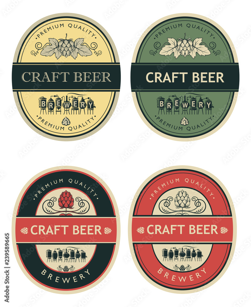 collection of beer labels in retro style