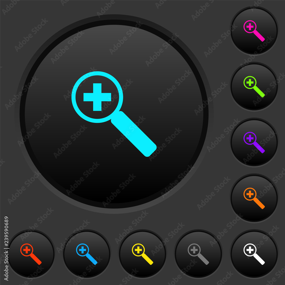 Zoom in dark push buttons with color icons Zoom in dark push buttons with color icons