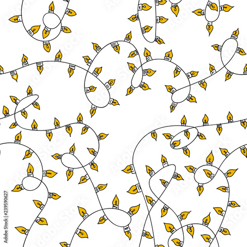 Seamless vector doodle pattern christmas light garland