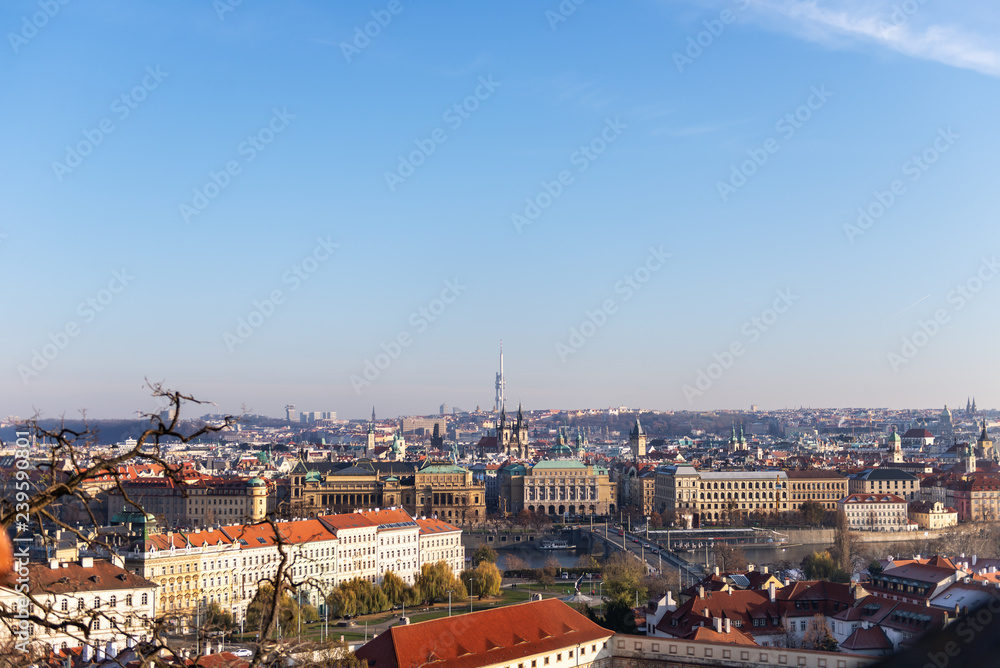 Fototapeta premium View on Prague panorama with red roofs and historic architecture