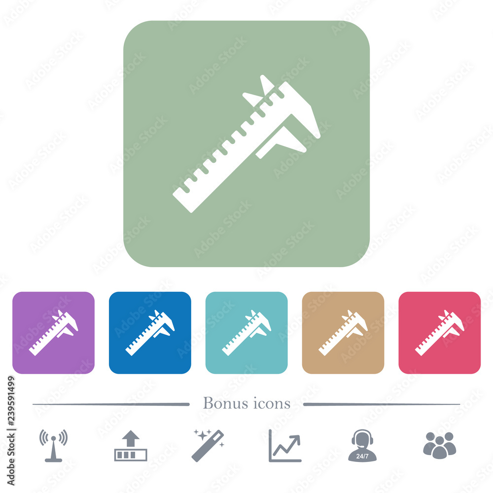 Caliper flat icons on color rounded square backgrounds Caliper flat icons on color rounded square backgrounds