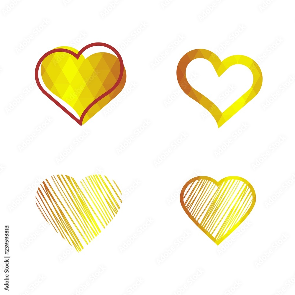 Geomatric hearts love vector icon. Heart icon set vector..Golden low poly style. - Vector