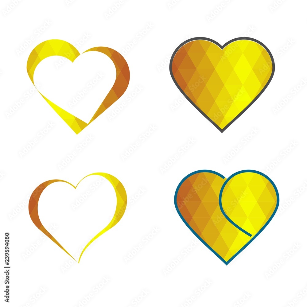 Geomatric hearts love vector icon. Heart icon set vector..Golden low poly style. - Vector
