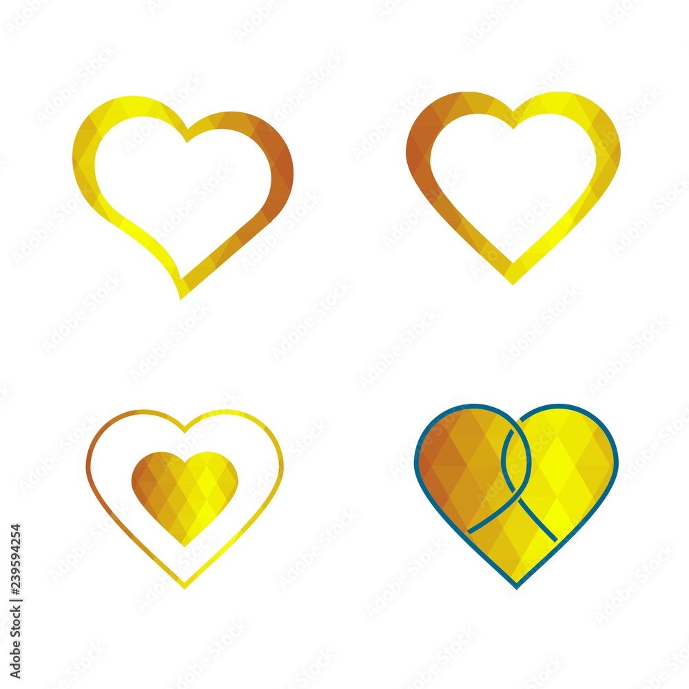 Geomatric hearts love vector icon. Heart icon set vector..Golden low poly style. - Vector Geomatric hearts love vector icon. Heart icon set vector..Golden low poly style. - Vector