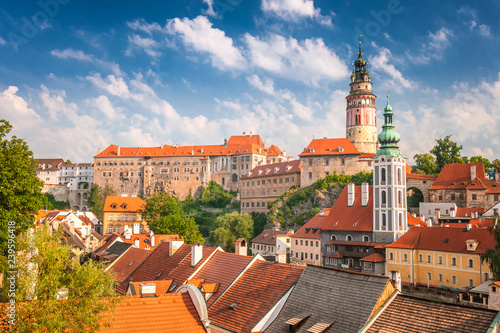 View of the medieval town Cesky Krumlov with the castle, Czech Republic, Europe. photo