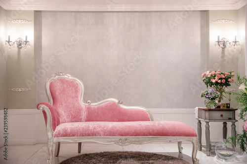 Pink chair for bride to sit