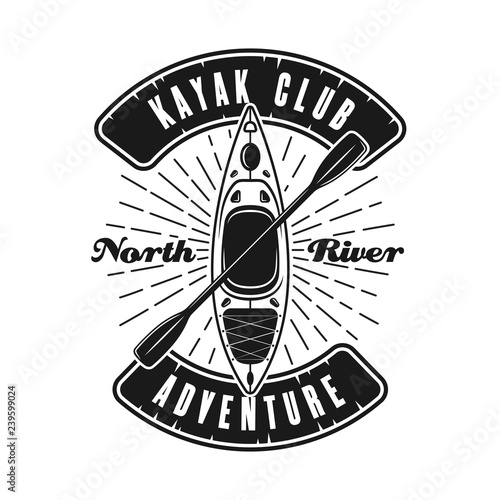 Kayak and rays vector emblem for kayaking club