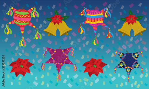 Christmas, piñata, bells and noche buena