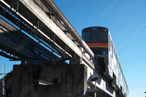 Tokyo,Japan-December 14, 2018: Monorail vehicle runs in the suburb of Tokyo
