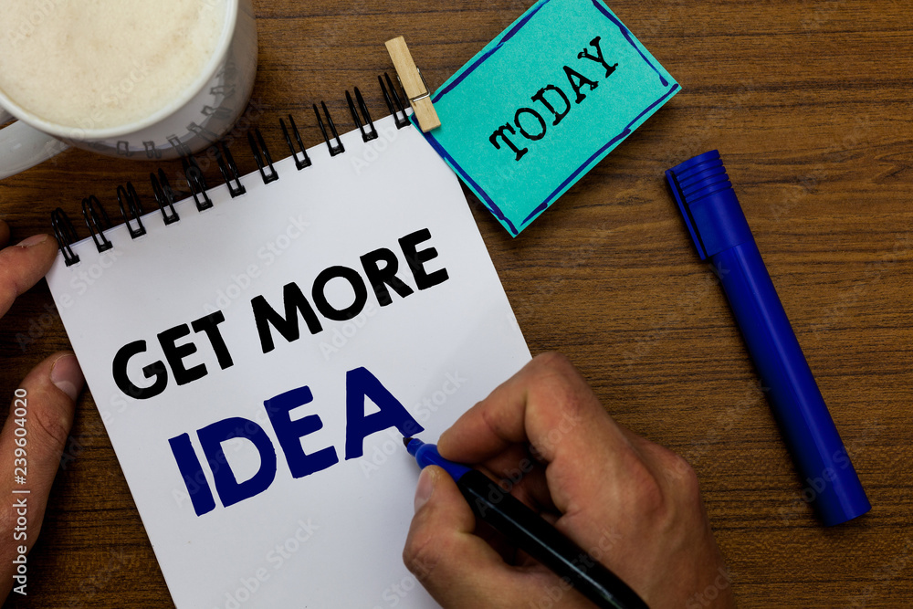 Writing note showing Get More Idea. Business photo showcasing Random Input Mind Map Picture Mock up Surveys Visualization Man holding marker notebook clothespin reminder wooden table coffee Writing note showing Get More Idea. Business photo showcasing Random Input Mind Map Picture Mock up Surveys Visualization Man holding marker notebook clothespin reminder wooden table coffee
