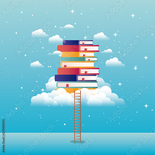 text books with cloud and stair