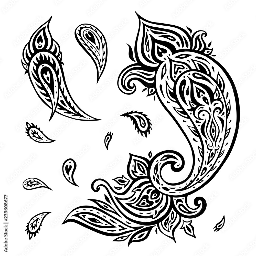 Paisley. Ethnic ornament. Vector illustration isolated. Hand Drawn old fashioned pattern Paisley. Ethnic ornament. Vector illustration isolated. Hand Drawn old fashioned pattern