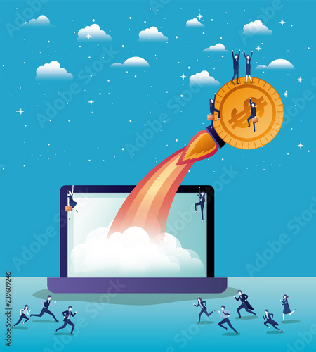 rocket start up with laptop