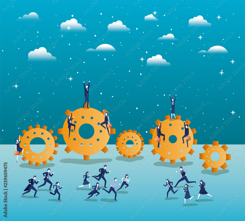 Naklejka premium business people competing with gears