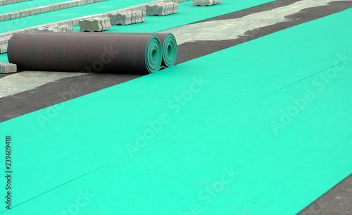 Articial roll of green floor. flooring for stadiums. photo