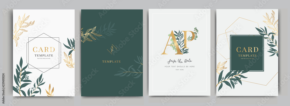 Wedding Invitation, floral invite thank you, rsvp modern card Design in Flower with leaf greenery  branches decorative Vector elegant rustic template