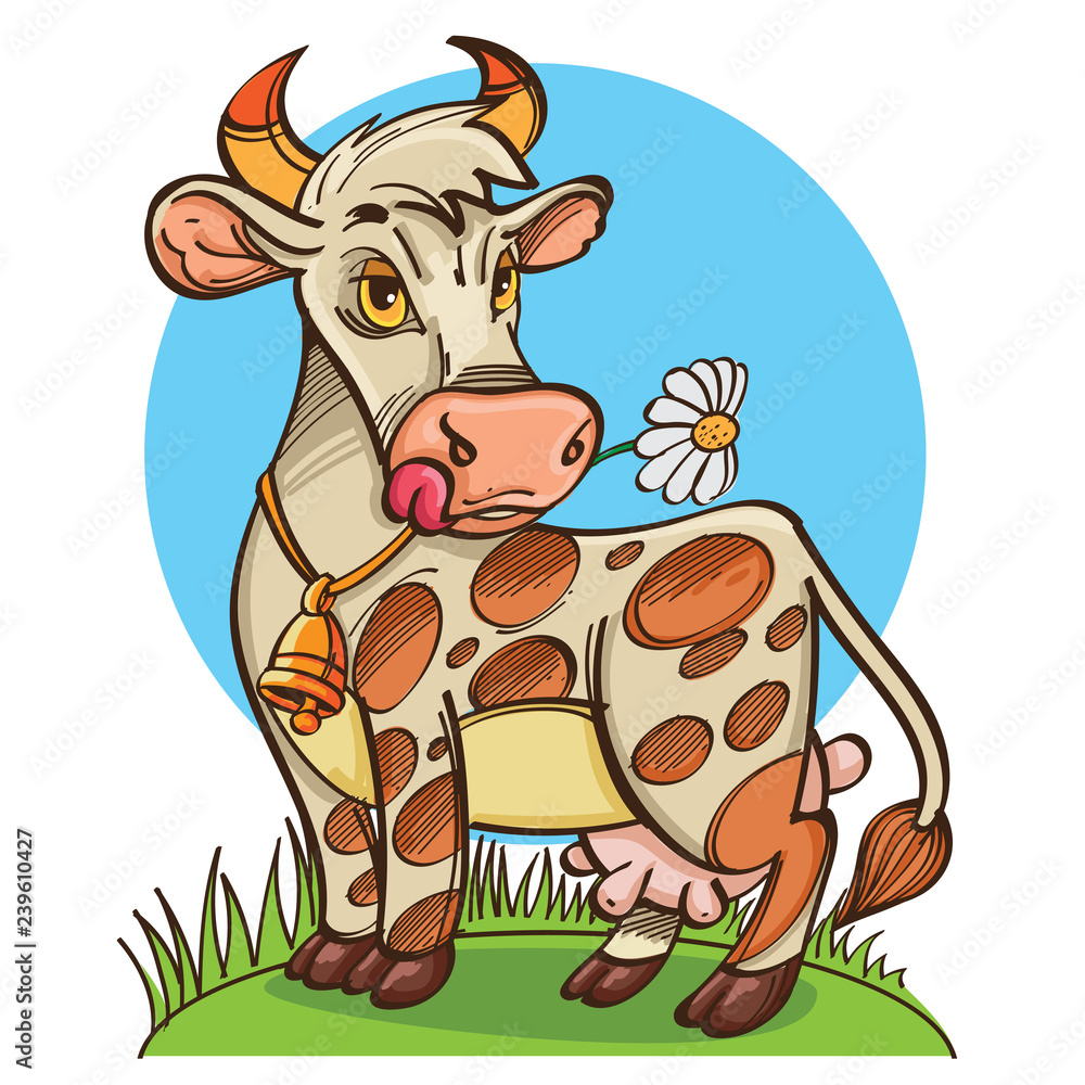 Fototapeta premium Vector cute cow on meadow