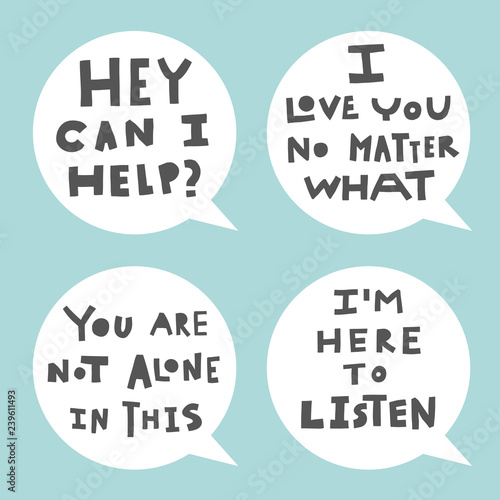 Emotional support phrases in speech bubbles