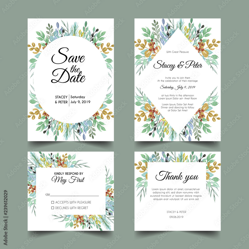 tropical greenery wedding invitations