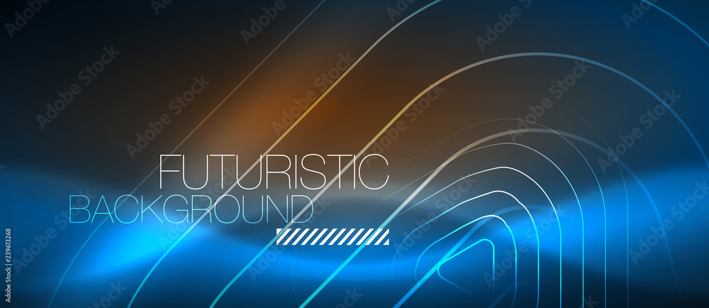 Neon glowing techno lines, hi-tech futuristic abstract background template with geometric shapes Neon glowing techno lines, hi-tech futuristic abstract background template with geometric shapes
