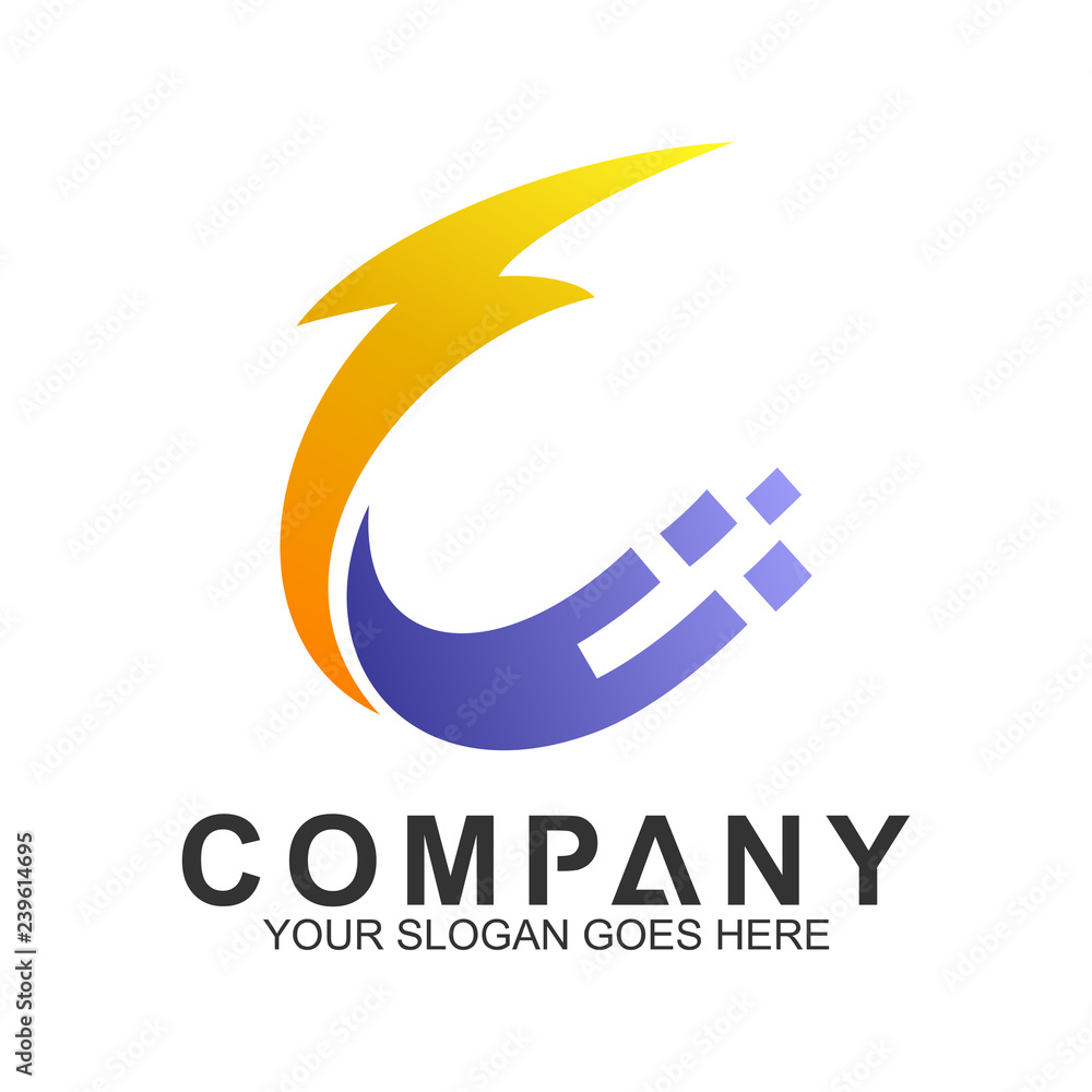 fast thunder letter C logo design template fast thunder letter C logo design template