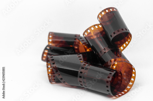 old film camera on white background