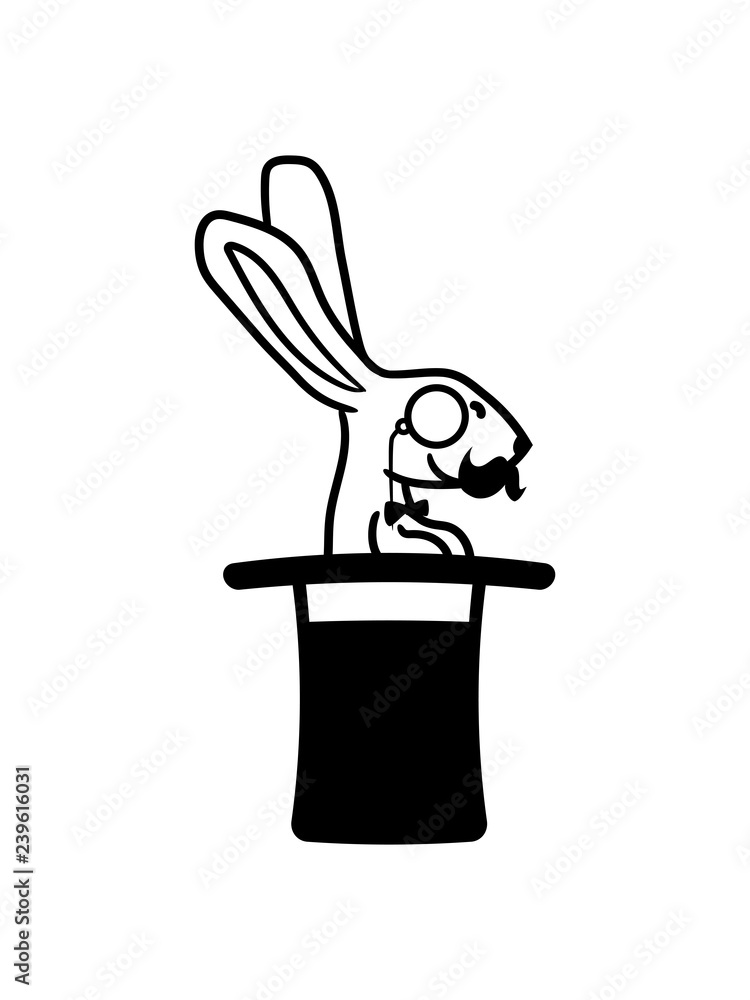 bart monokel brille reich zylinder hut zauber trick zauberer magisch hase  kaninchen süß niedlich klein comic cartoon häschen clipart haustier Stock  Illustration | Adobe Stock