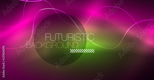Abstract shiny glowinng color wave design element on dark background - science or technology concept