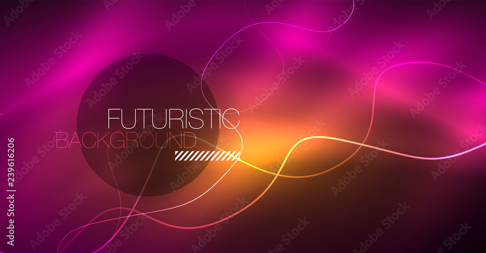Abstract shiny glowinng color wave design element on dark background - science or technology concept Abstract shiny glowinng color wave design element on dark background - science or technology concept