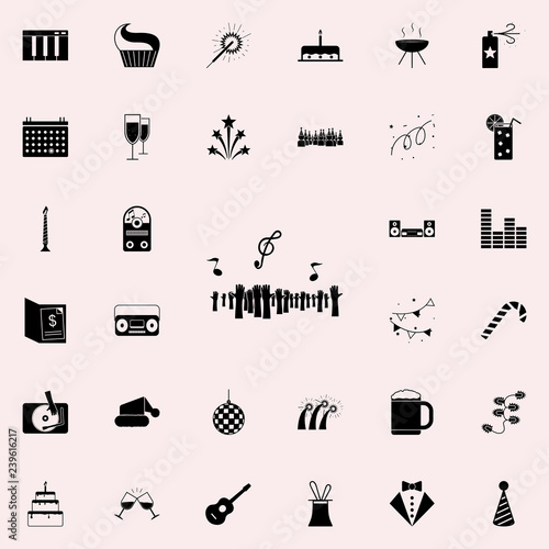 people's hands and musical notes icon. Party icons universal set for web and mobile