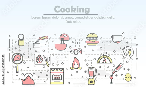 Vector thin line art cooking poster banner template