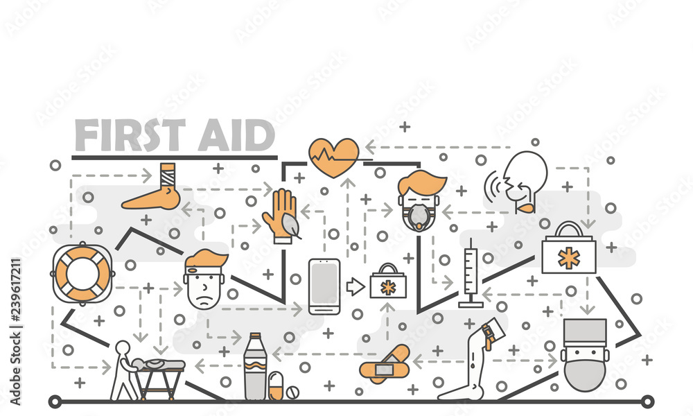 Vector thin line art first aid poster banner template Vector thin line art first aid poster banner template