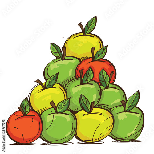 Vector set of red, yellow and green apples isolated on white background