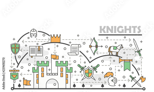 Vector thin line art medieval knights poster banner template