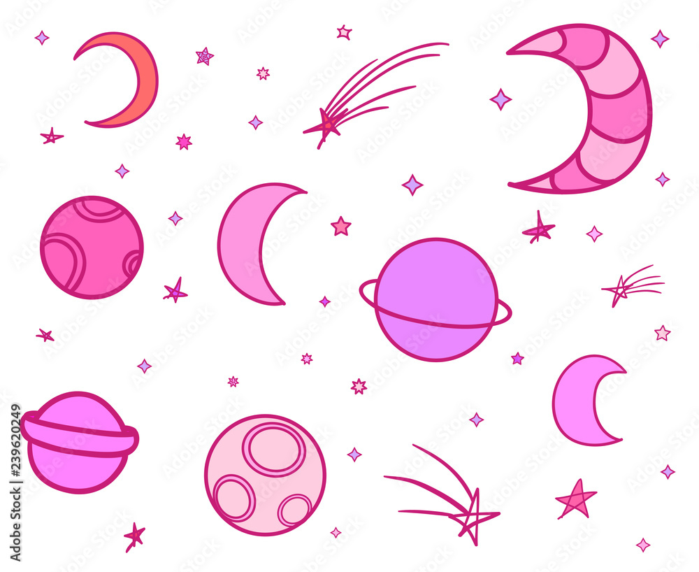 Cosmic Simple Design Cosmos elements on white background. Colorful cosmic doodles for design ...