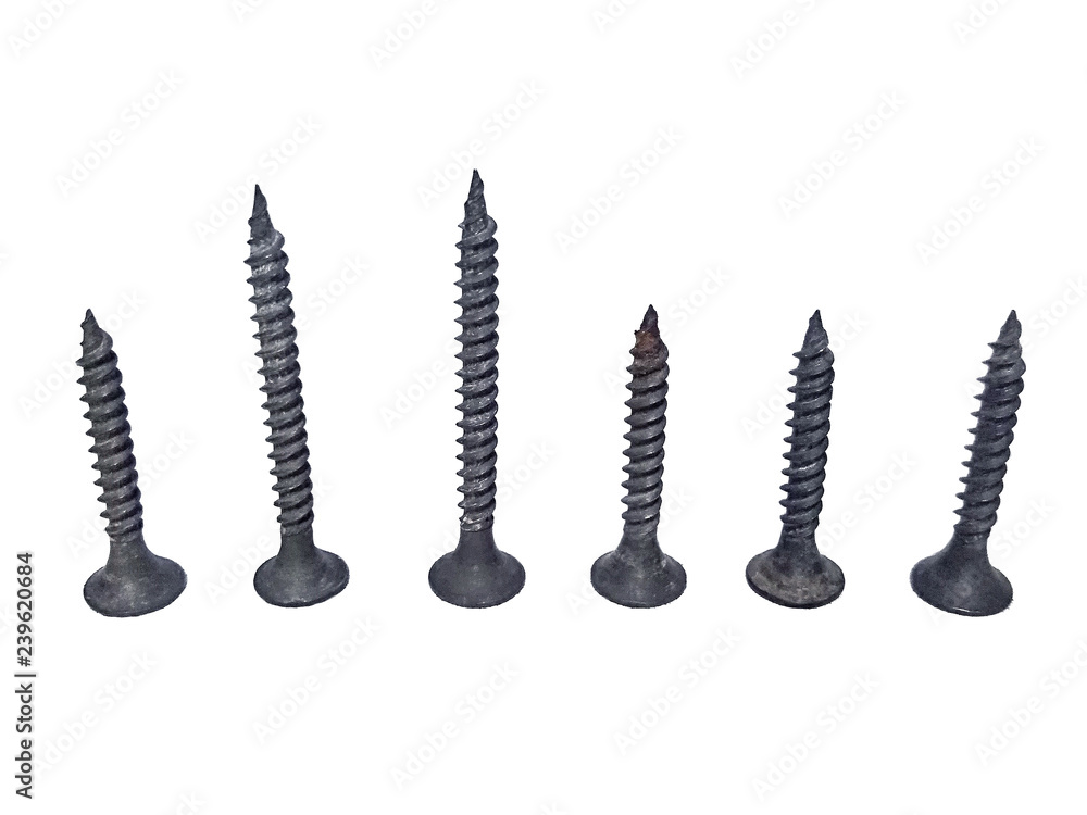 Set of screws for fixing boards on a white background. Set of screws for fixing boards on a white background.