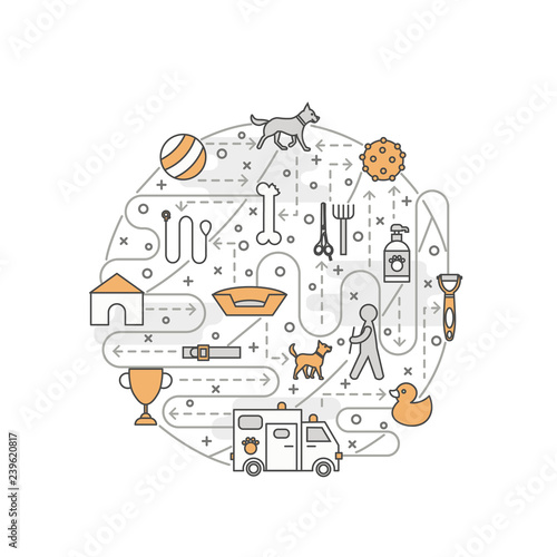 Vector thin line art dog training poster banner template